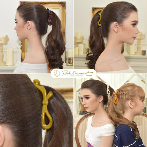 RC ROCHE ORNAMENT 6 Pcs Bow Ribbon Hair Clip Claw, Women Banana Ponytail Holder, Classic Multicolor