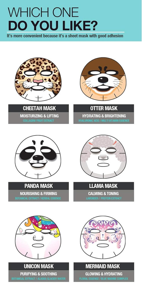 Epielle Panda Character Skincare Sheet Masks, Animal Spa Mask for All Skin Types, Spa Gifts for Women