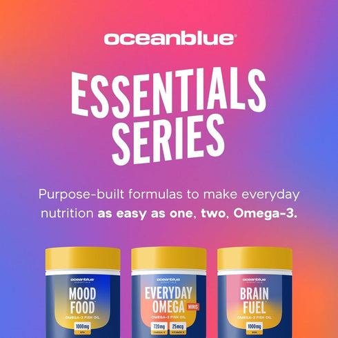 Omega-3 1000mg 60 Count Oceanblue Essentials Mood Food | Triple Strength Fish Oil EPA for Mood Support | Burpless Mini