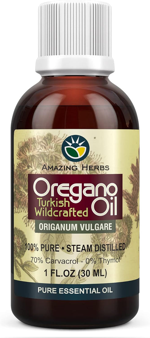 Amazing Herbs Pure Oregano Essential Oil - 100% Pure Oregano Oil, 1 Fl Oz, Promotes Gastrointestinal & Respiratory