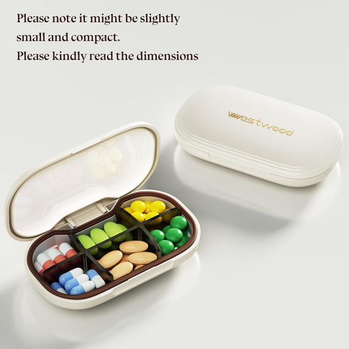 HyJeryty 6-Compartment Pill Organizer - Small Compact Daily & Travel Pill Case Container for Vitamins, Medication