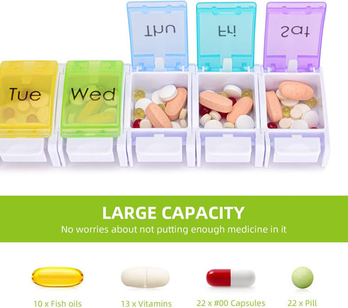 LEMBOL 1 Detachable Pill Organizer,Weekly Pill Box Time a Day,Large Daily Pill Case for Pills/Vitamin/Fish