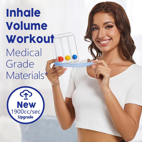 Lung Exerciser Device, Breathing Exercise Device for Lungs, Upgraded Capacity 1900cc/sec, Improves Lung Function