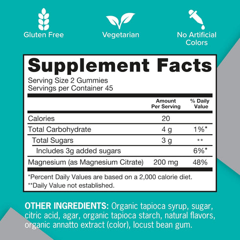 Qunol Magnesium Gummies for Adults, 200mg Magnesium Citrate, 90 Count, Supports Nerve and Bone Health