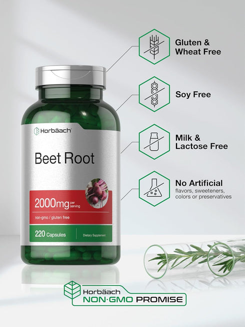 Horbaeach Beet Root Powder Capsules | 220 Pills | Non-GMO, Gluten Free Herbal Extract