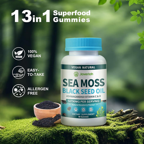Gummies Immune 13 1 60 Gummies Vegan Ashwagandha Sea Moss - Black Seed Oil, Vitamin C&D for Support, Digestive