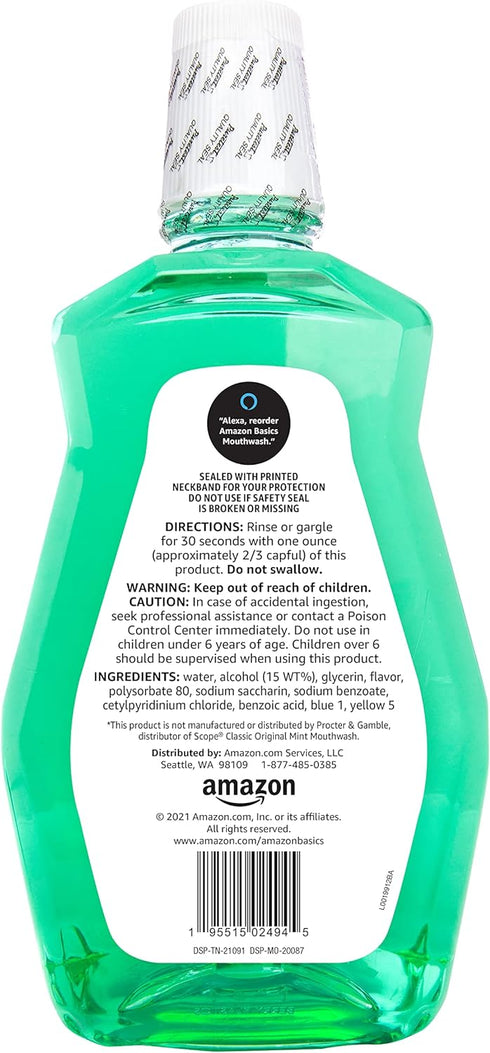 Amazon Basics Mint Mouthwash, Fresh Mint, 1.5 Liters, 50.70 Fl Oz (Pack of 1) (Previously Solimo)