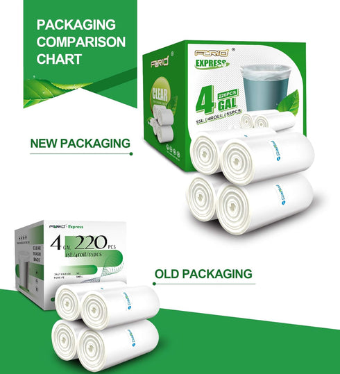 FORID Small Clear Trash Bags, 4 Gallon, 220 Count, Strong Unscented Wastebasket Bin Liners for Bathroom Office