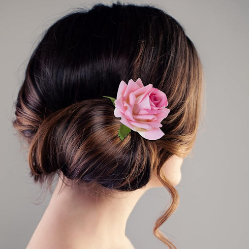 Mobestech 6Pcs Handmade Rose Flower Hair U Shaped Bobby Fork Picks, Decorative Hair Clips for Women Wedding & Bridal