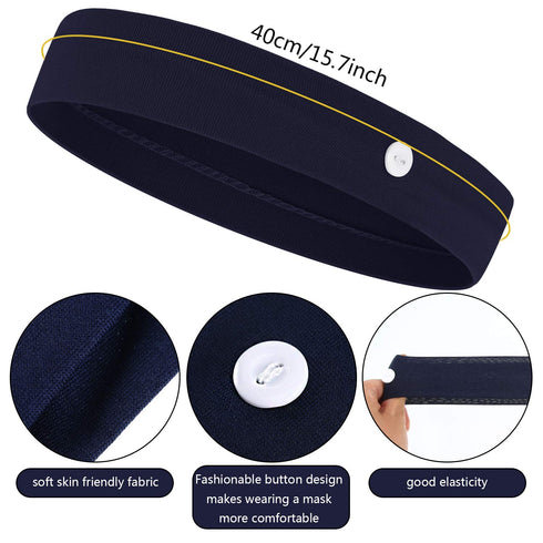 WILLBOND 16 Pieces Headbands with Buttons for Mask, Non Slip Wide Nursing Headbands for Women
