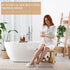 13in Kathfly Corner Shower Stool Shower Foot Stool for Shaving Legs Acacia Wood with Storage Shelf Bath Bench