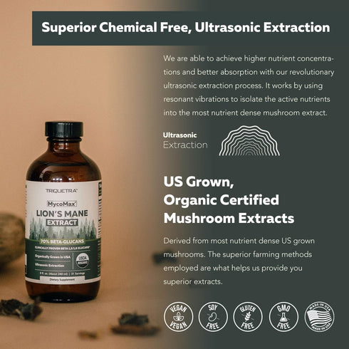 MycoMax Lions Mane Extract - 500 mg, 70% Beta Glucans, Max Potency Organic Supplement for Mental Clarity, Focus & Memory