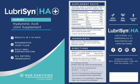 Lubrisyn HA with MSM, Vegan Joint Relief Supplement, 30 Day Supply of Liquid Hyaluronic Acid for Joints