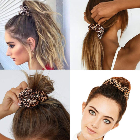 Luckycivia 10 Pcs Leopard Print Scrunchies, Stretch Hair Bands, Hair Ties for Women and Girls