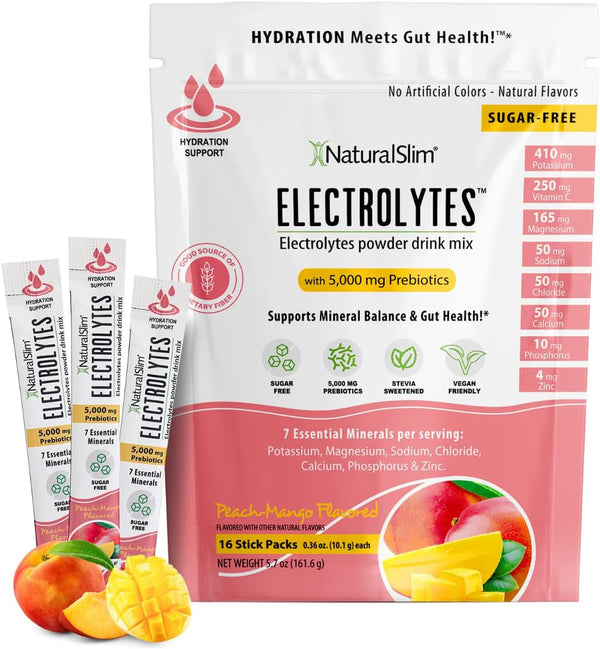 NaturalSlim Hydration & Energy Drink Mix with Prebiotics, Gut Health Support, Electrolytes