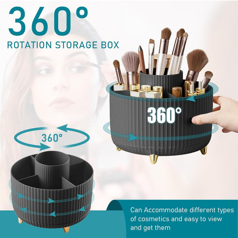 Makeup Brush Holder Organizer,360 Rotating Makeup Brush Organizer,5 Slot Make up Brushes Cup for Cosmetics, Nail Polish, Art Supply, Bathroom Vanity Desktop Organizer - Black