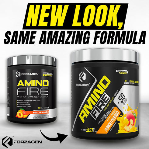 Forzagen Amino Fire, Essential Amino Energy Powder for Pre-Workout, Peach Mango, 40 Servings