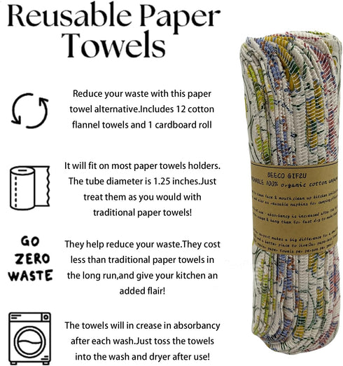 Reusable Paper Towel Rolls, 20 Pack, Washable Napkin Cloth, 100% Cotton, Super Soft, Absorbent, Lemon