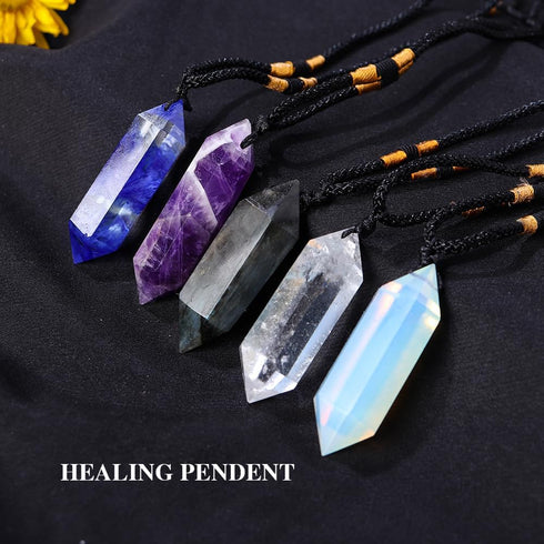 Runyangshi Clear Quartz Healing Crystal Pendants, Double Pointed Natural Crystal Quartz Necklace