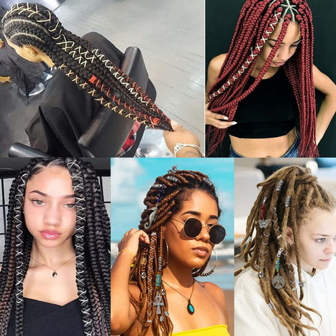 Silver Dreadlock Braids Hair Accessories, 2 Pieces 5M Braiding Hair Deco Stretchable Elastic Cord