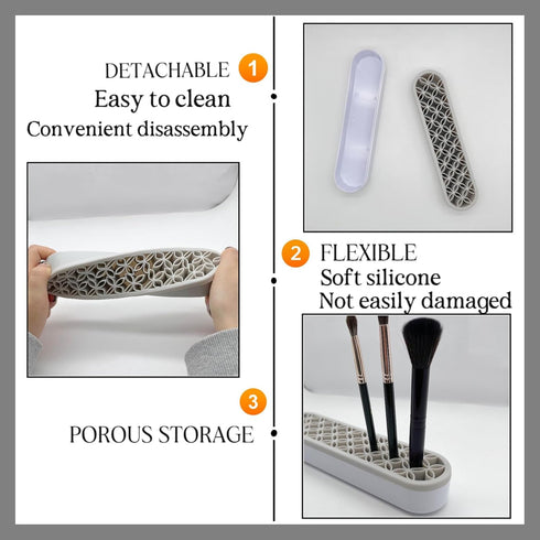 TANG SONG 2 PCS Silicone Makeup Brush Holder, Cosmetic Storage Box Desktop Organizers (Gray)