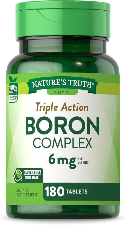 Nature's Truth Triple Action Boron Complex, 6mg, 180 Count, Non-GMO & Gluten Free Mineral Support