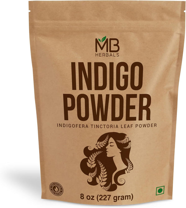 MB Herbals Indigo Powder 8 oz / 227 Gram - 100% Pure Organically Grown Indigo from Tamilnadu India - Natural Green
