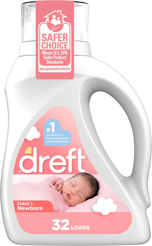Dreft Stage 1 Newborn Baby Liquid Laundry Detergent, 32 Loads, Gentle on Sensitive Skin