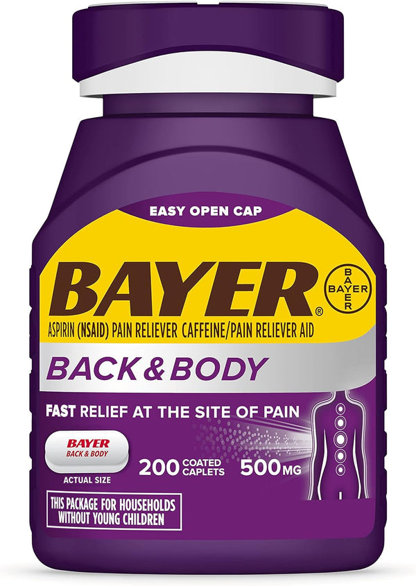 Bayer Extra Strength Aspirin 500mg Plus Caffeine for Powerful Pain Relief, 200 Coated Caplets