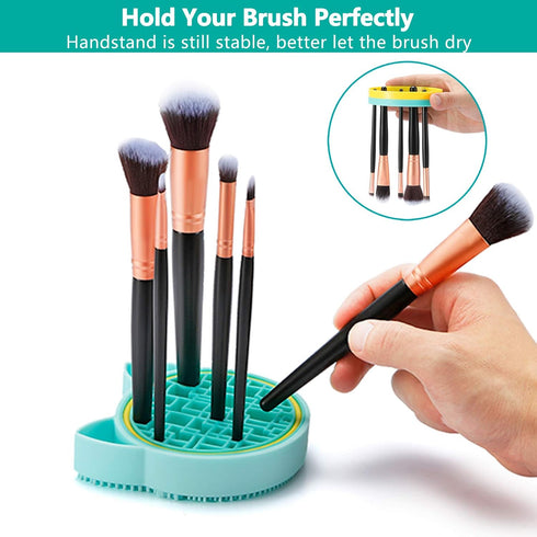 TailaiMei 2 in 1 Makeup Brush Cleaning Mat with Drying Holder, Portable Silicon Cat Shaped Cleaner Pad, Cosmetic