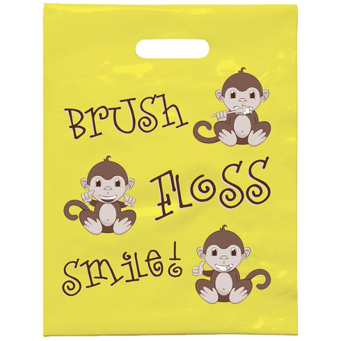Brush Floss Smile Monkey Dental Giveaway Bags, 9" x 12", Pack of 100