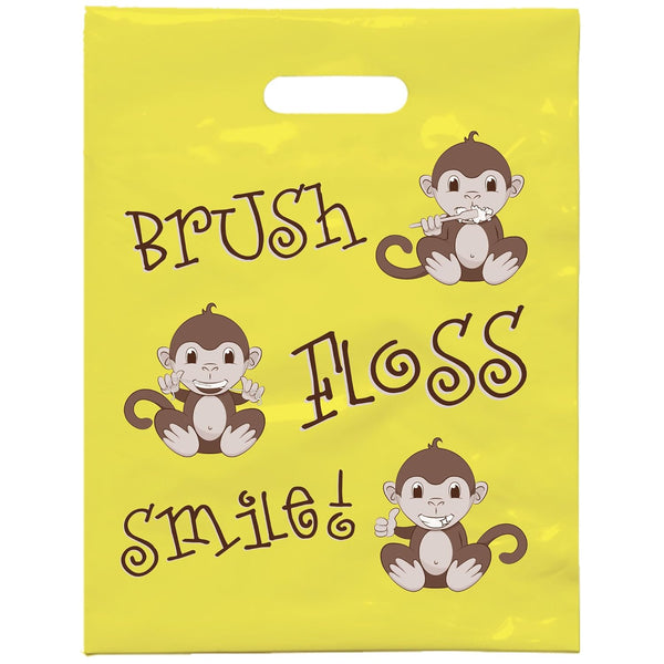 Brush Floss Smile Monkey Dental Giveaway Bags, 9" x 12", Pack of 100