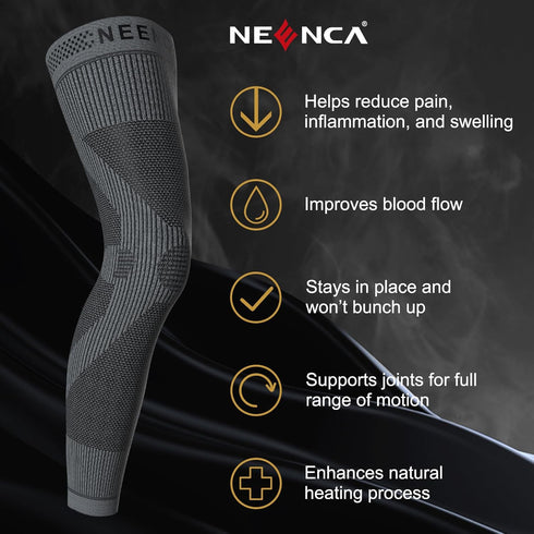 NEENCA Compression Leg Sleeve - Long Knee Sleeve, Ultra-thin Leg Sleeve with Graphene Ions Infused Fabric for Knee Pain