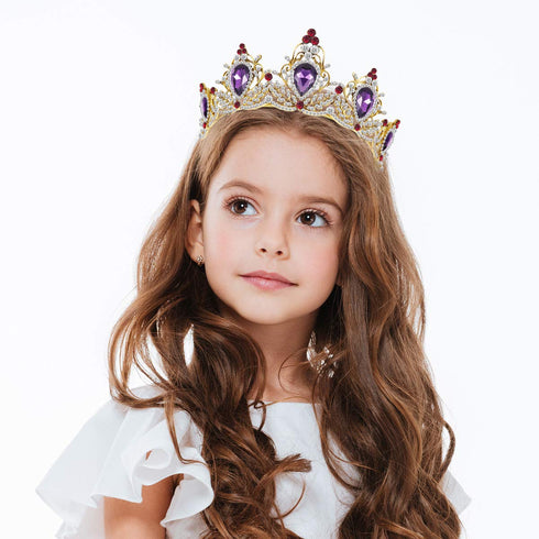 Luxury Purple Crystal Crown, Baroque Rhinestone Tiara and Bridal Crown Headband