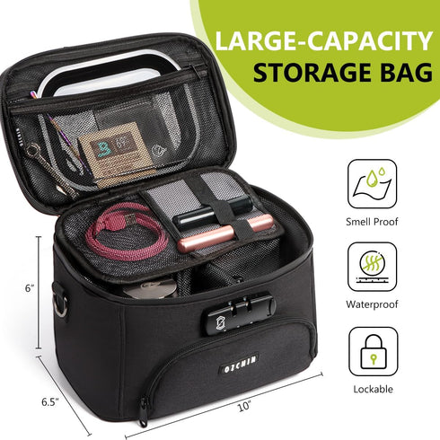 OZCHIN Large Storage Box with Combination Lock, Black Durable Travel Bag Organizer with Carbon Lining