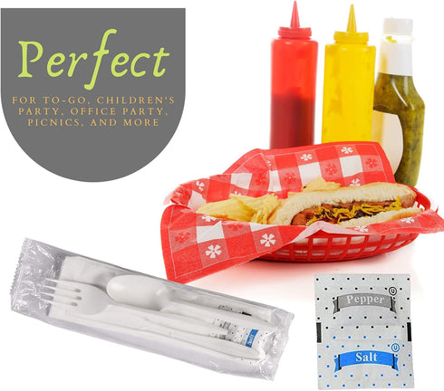 25 Pack Disposable Plastic Cutlery Packets, Individually Wrapped Spoons and Forks with Napkin Salt Pepper