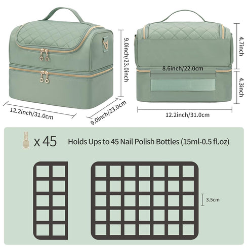 Nail Polish Organizer Case, Travel Nail Tech Carrying Box Holds 45 Bottles & Nail Lamp, Storage for Manicure Tools