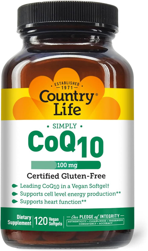 Country Life Simply CoQ10, 100mg, 120 Softgels, Supports Heart Function
