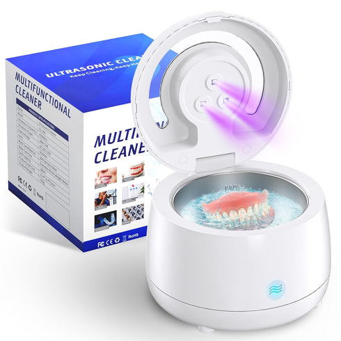 Ultrasonic Retainer Cleaner, Portable Sonic Cleaning Appliance for Dentures, Jewelry Cleaning Machine for Home Travel