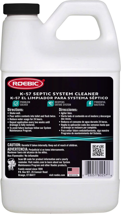 Roebic K-57-H K-57-H-3 Septic System Treatment: 1/2 Gallon, Clears Clogs, Restores Flow, Maintains Septic Systems for Optimal Performance