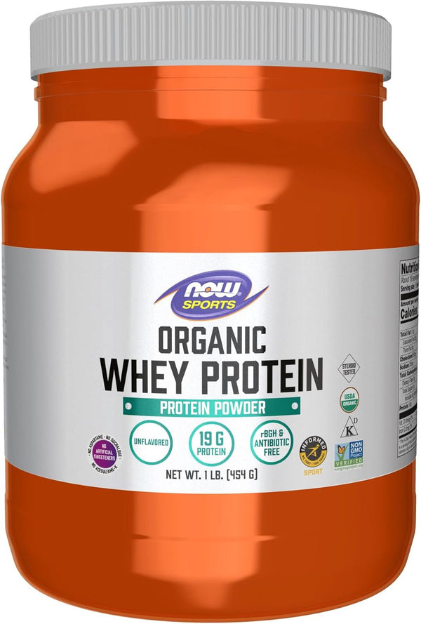 NOW Foods Sports Nutrition - Certified Organic Whey Protein, 19 g Unflavored Powder, 1-Pound