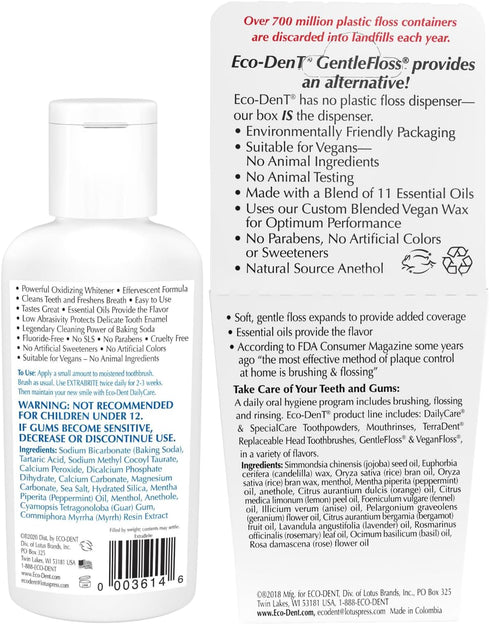 Eco-Dent Oral Care Bundle - ExtraBrite Toothpowder + Gentle Floss, Mint, Whitening Tooth Powder, SLS Free Toothpaste Alternative & Mint Waxed Dental Floss, Vegan (Set of 2)