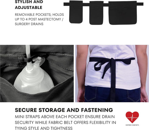 Mastectomy & Post Surgery Drain Carrier Belt & Shower Holder, Two Pack Black/Navy