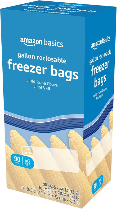 Amazon Basics Freezer Gallon Bags - Stand & Fill Base, 90 Count
