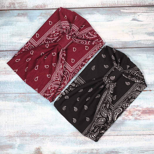 Yean Boho Wide Headbands, Black Stretch Hair Bands, Elastic Turbans for Women and Girls (Pack of 4)