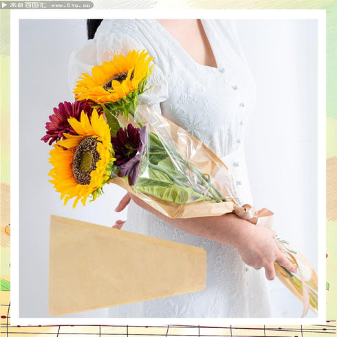 POFUIERKN 50 17.8 9.4inch Pcs Flower Bags for Bouquets, Kraft Paper Flower Wrapping Paper Gift Bags,with Ribbons