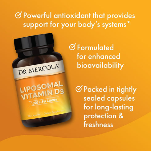 Dr. Mercola Liposomal Vitamin D3 | 30 Servings (30 Capsules) | 1,000 IU Per Capsule, Immune Support