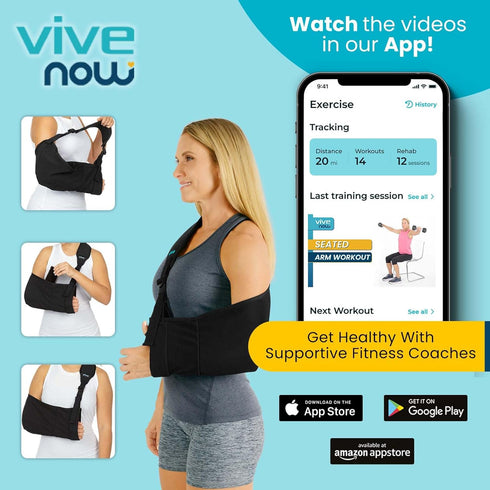 Vive Arm Sling Shoulder Immobilizer - Comfortable Relief for Left or Right Arm, Adjustable Padded Straps (Black)