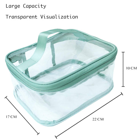 Portable Waterproof Transparent Green Toiletry Bag - Makeup Cosmetic Travel Storage Clear Bag