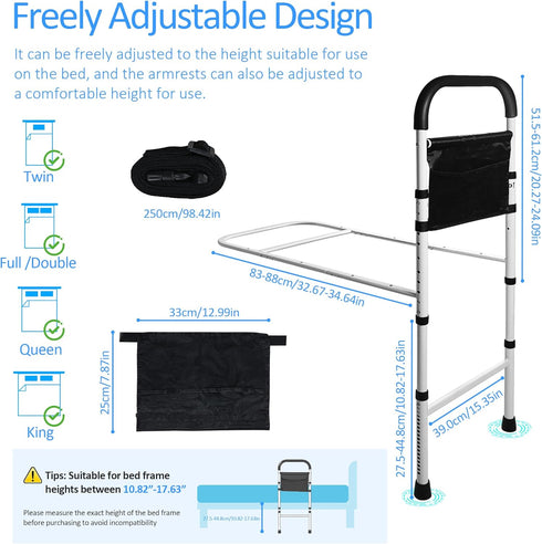 Rackickyer Bed Rails for Elderly Adults Safety,Height Adjustable Bed Assist Rails for Seniors, Non-Slip Bed Side Assist
